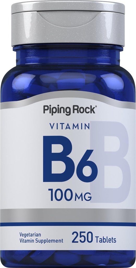 Piping Rock Vitamiin B-6 100mg täiendus | 250 tabletti | püridoksiinvesinikkloriidina | Mitte-GMO ja taimetoitlane valem