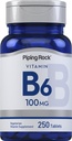 Piping Rock Vitamiin B-6 100mg täiendus | 250 tabletti | püridoksiinvesinikkloriidina | Mitte-GMO ja taimetoitlane valem