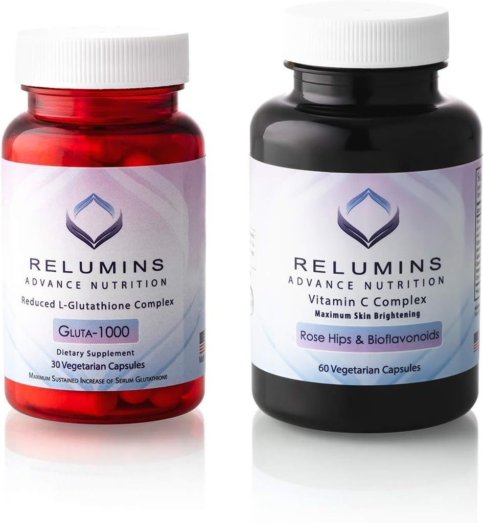 Relumiinid Advance Nutrition Gluta 1000 ja Advance Vitamiin C - MAX naha kergenduskompleks - 30 Glutatiooni kapslit + 60 C-vitamiini kapslit