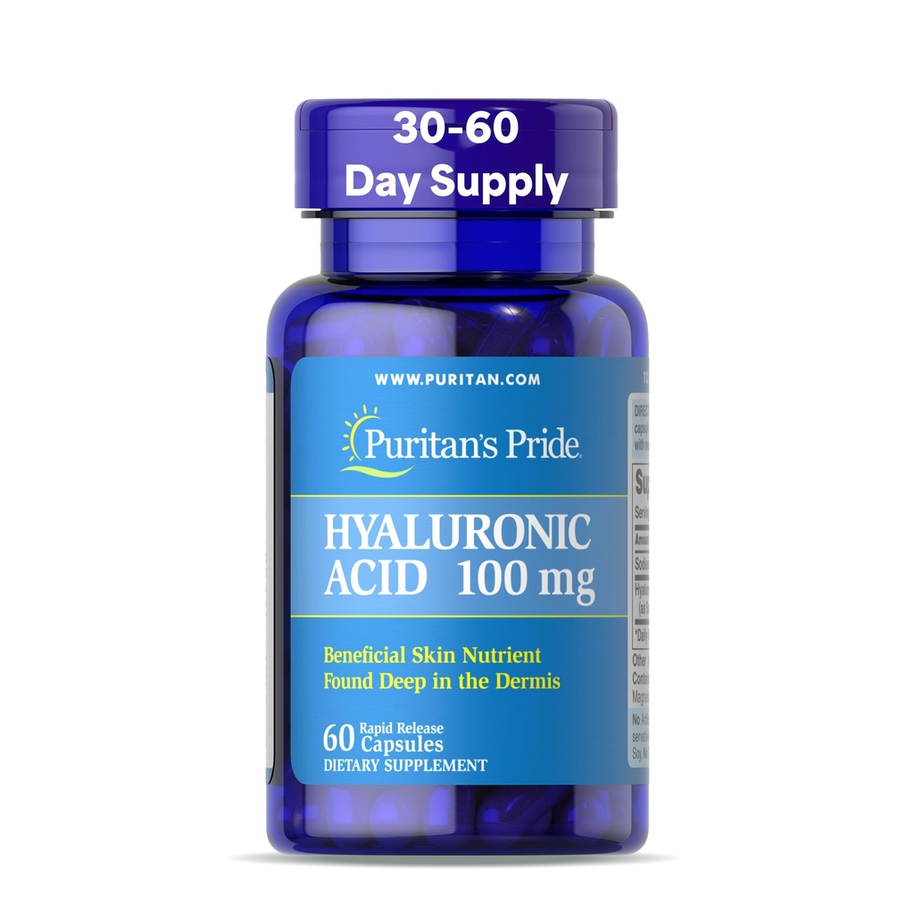 Puritaanid Pride Hüaluroonhape 100mg, toidulisand naha hüdreerimiseks, 60 kiire vabanemisega kapslit