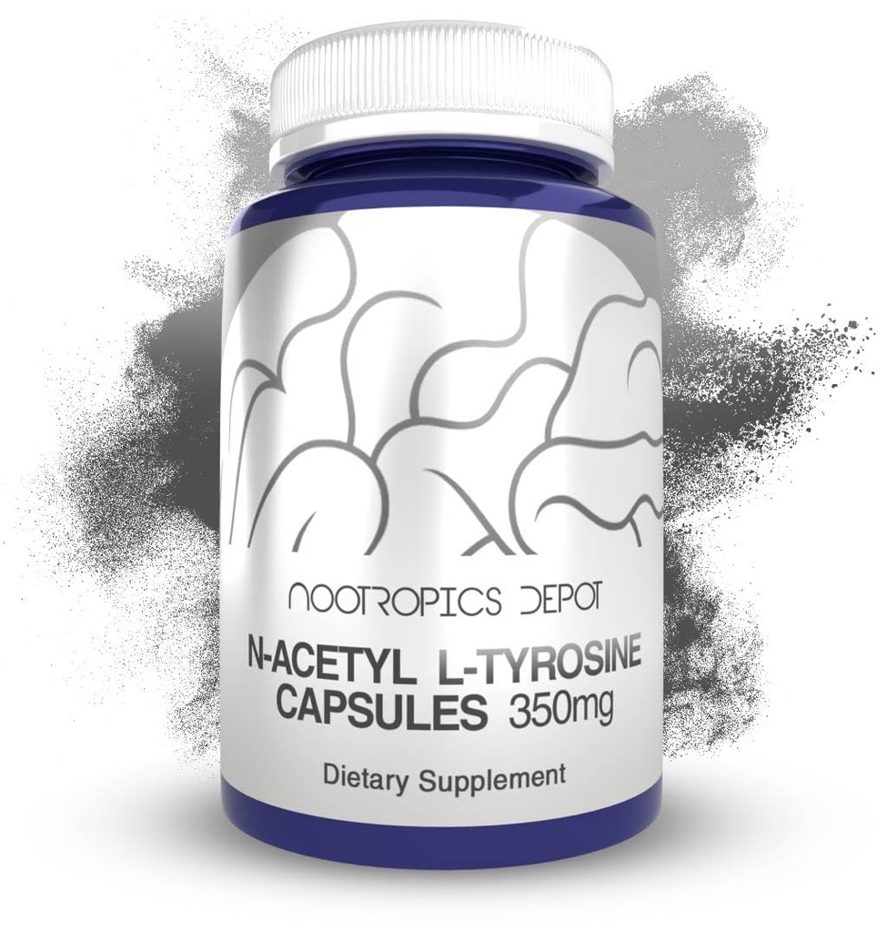 Nootropics Depot N-atsetüül L-türosiin Kapslid | 350mg | 120 Count | NALT | Aminohappelisand | Natural Supplement | Toetab mälu, õppimist, fookust, tervisliku stressi taset