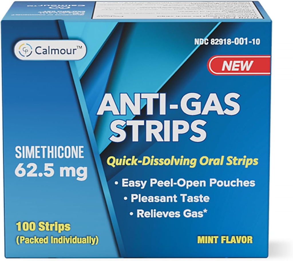 Anti Gas Relief 100 Strips | Mint Maitse Suukaudne Lahustumatu Puhutav Anti Bloating Relief Strips | Kiire gaasivabastus täiskasvanutele | Tõhus pulbitsemine Abi naistele | Simethicone Anti Bloating naistele