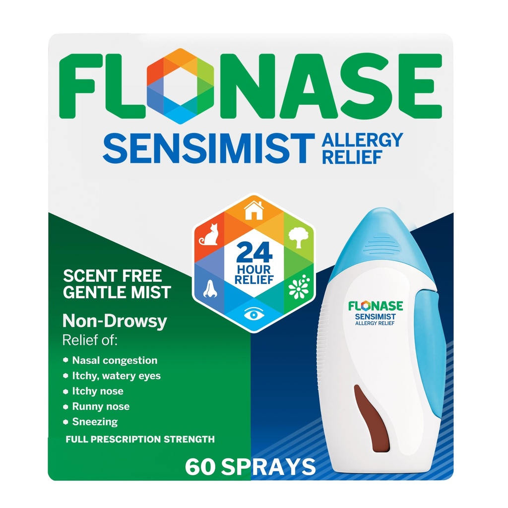 Flonase Sensimist Allergia Relief Nasaalse Spray Mitte-Uimaseks, 24-Hour Multi-Sümptom Allergia Relief - 60 Spray