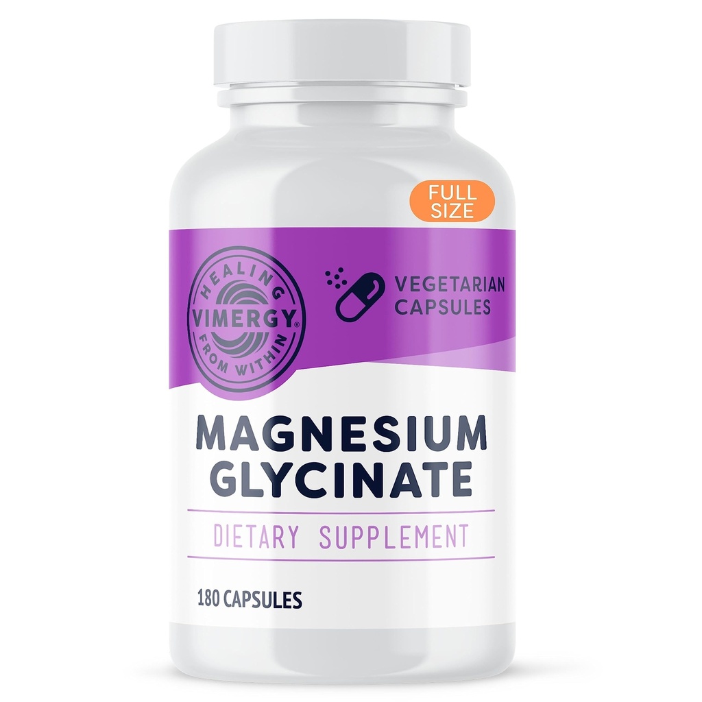 VIMERGIA Magneesiumglütsinaat - Stressitoetus - Kelaaditud, et vältida Tummy Upset * - edendab südame tervist ja energiat * - Kosher, Vegan Gluteenivaba - 180 kapslit
