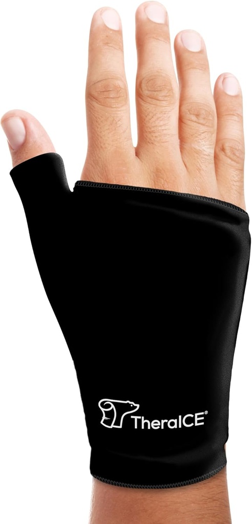 TheraICE Wrist Ice Pack Paki pöidla traks mõlemal käel kuumaks ja külmaks teraapiaks - korduvkasutatav pehme geelkinnas vigastusteks, Carpal tunnel, artriit, De Quervaini tenosünoviit - sobib enamikele meestele - L/XL