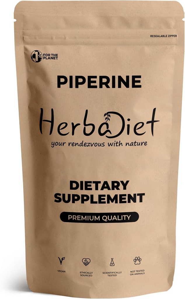 Herbadiet Piperine 95% Powder | Black Pepper Extract Pulber 95% Hplc | Biosaadavuse Parandaja, Suurendab Toitainete Uptake| Gluteenivaba, Mitte-GMO Bulk Supplement (0,35 oz / 10 gm)