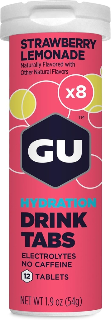 GU Energy Hydration Elektrolüüt Joogi tabletid, Enhanced Endurance Sport Jook Jooksmiseks, Jalgrattasõit, Triatlon, Maasika Lemonaadi, 8-Count (96 Servings)