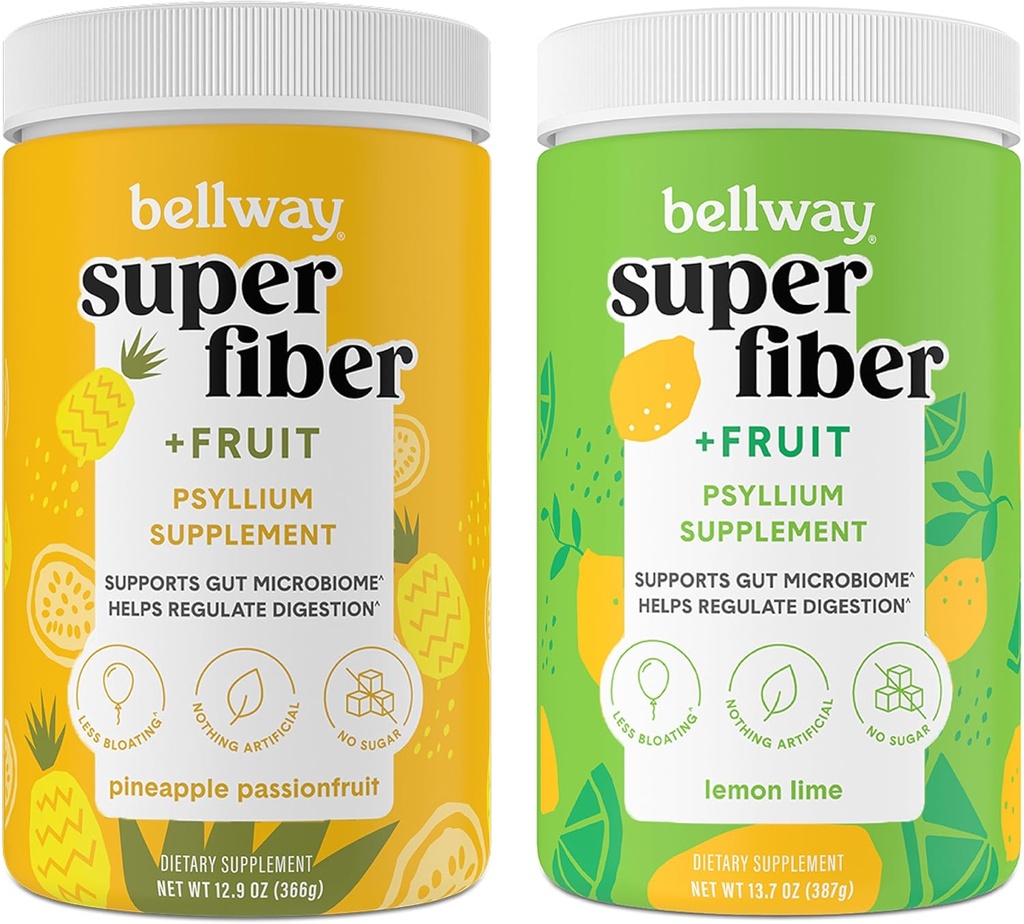 Bellway Super Fiber Pulber + Puuviljad, Suhkruvaba Orgaaniline Psyllium Husk Pulber Fiber Täiendus Regulaarsuse, Puhutav Relief & Soolestiku Tervis, Non-GMO, ananassi Passion Fruit & Sidruni lubi