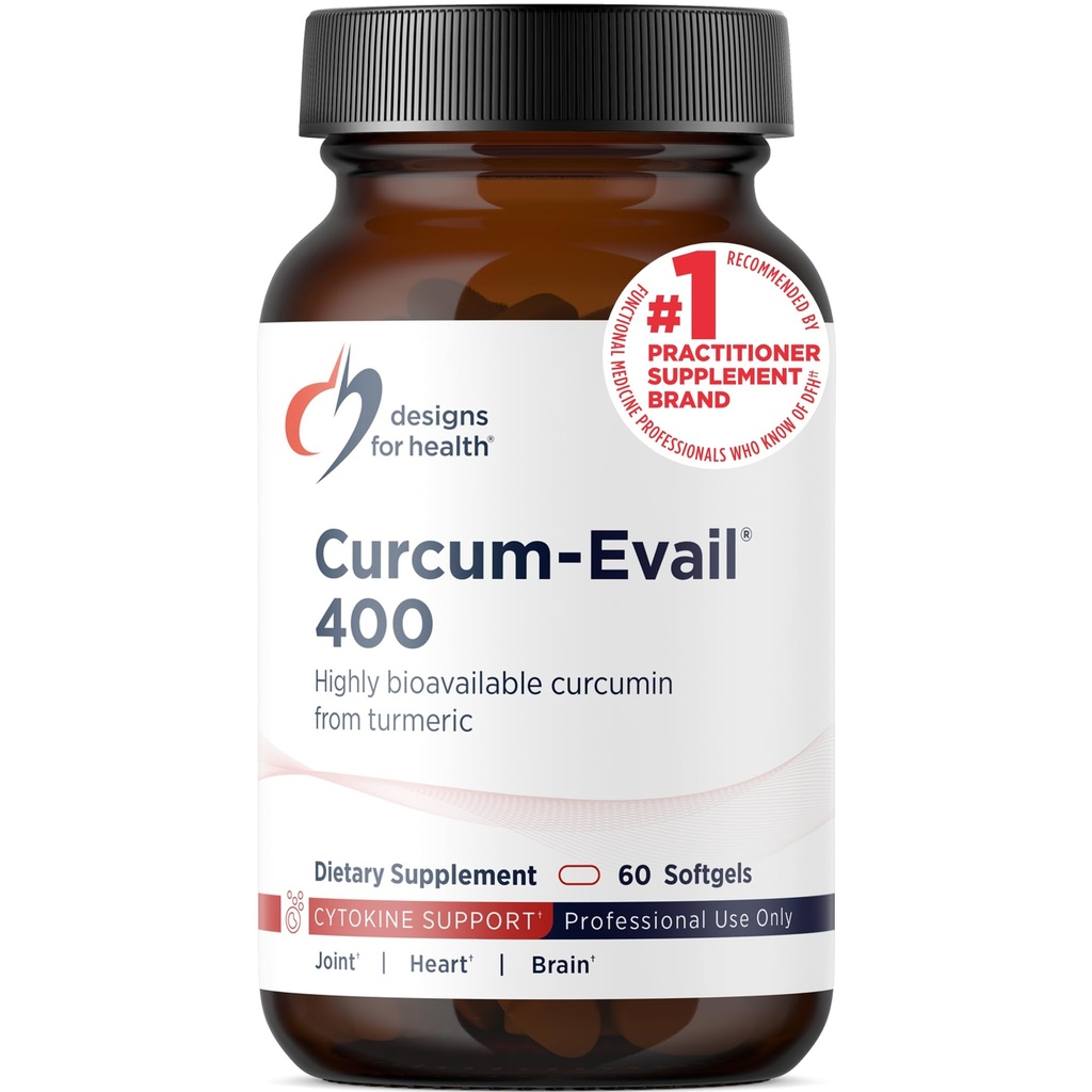 Designs for Health Curcum-Evail 400 - Biosaadav kurkumilisandid - Evail Emulgeerimistehnoloogia - kurkumiin C3 kompleks kurkumiõli + E-vitamiin, mitte-GMO (60 Softgels)