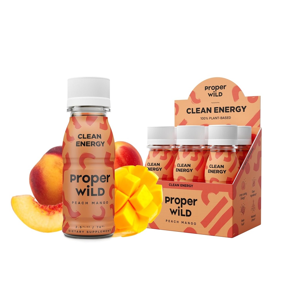 Õige Wild Vegan Energy Shots, L-Theanine ja orgaaniline kofeiin, puhas taimepõhine energiajook, Gluteenivaba, GMO-vaba, piimavaba, stevia-vaba, sojavaba, virsik Mango, 2,5 Fl Oz, 6 Pack
