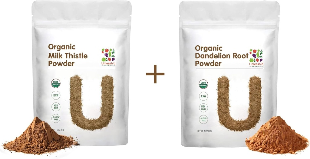 UNLEASH'D ORGAANILINE Piimaohaka pulber 1 nael ja orgaaniline Dandelion Root Powder 1 nael