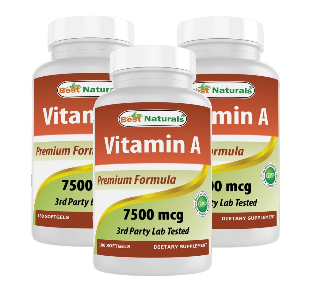 Parimad looduslikud vitamiin A 25000 RÜ (7500 mcg), mitte-GMO valem toetab tervislikku visiooni ja immuunsüsteemi ning tervislikku kasvu ja paljunemist, 180 Softgels (180 Count (3. pakk))