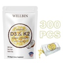 300 Pcs 2 in 1 Vitamiin D3 10000 iu Plus K2 (MK-7) 200 mcg, kookosõli softgeelid vitamiinidega D & K, toetab luu, südame ja immuunsüsteemi tervist - lihtne neelata ja mitte-GMO