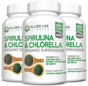 Allied Life Spirulina and Chlorella | Organic Chlorophyll Vegan Protein Pulber Green Superfood Capsules | Natural Immune Support (3 pudelipakk)