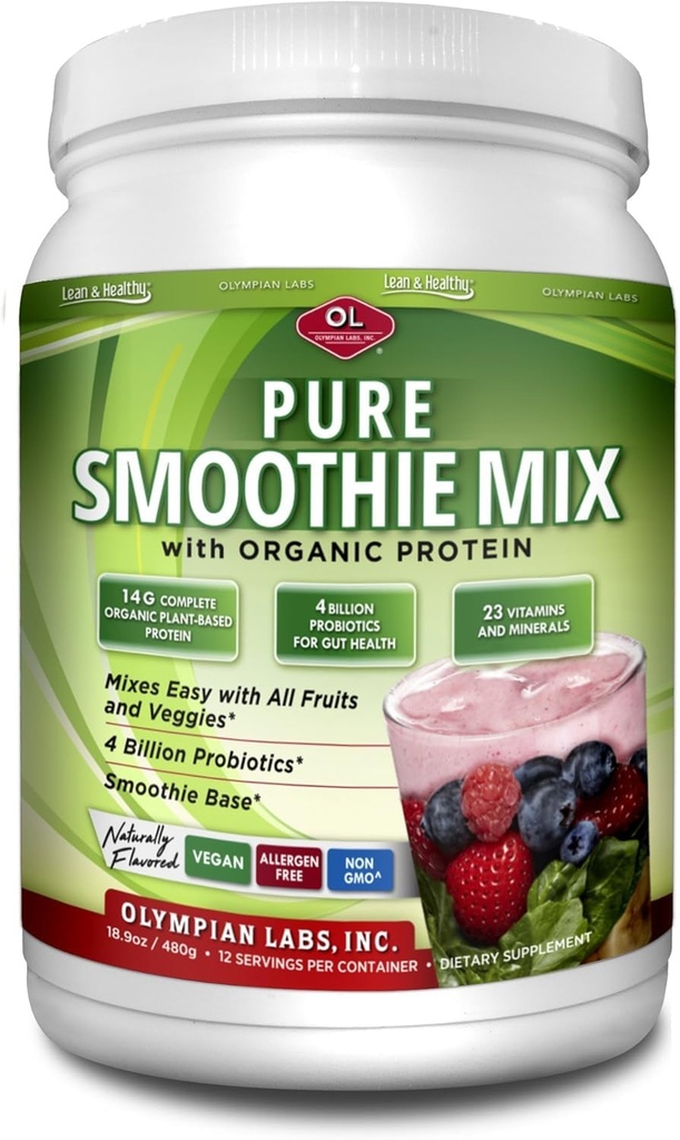 Olympian Labs Pure Smoothie Mix, hernevalgu pulber Plus probiootikumid, vitamiinid, mineraalid, CLA ja linaseemned.