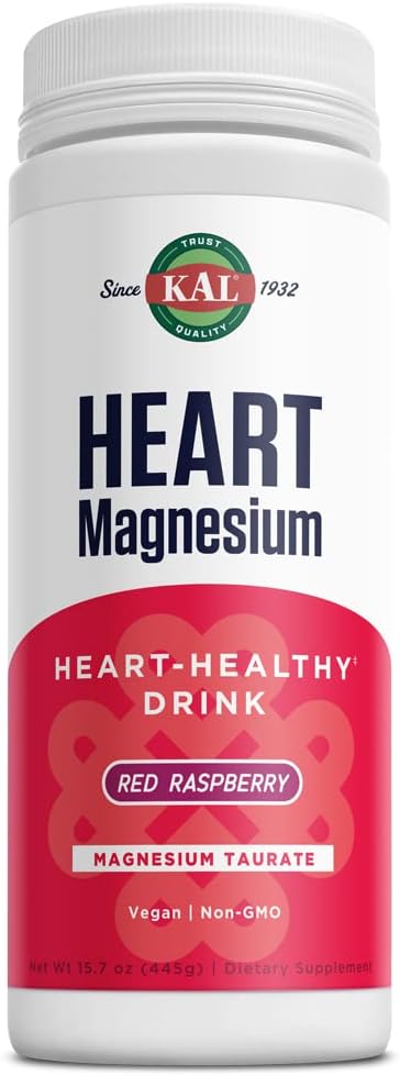 KAL Heart Magnesium Drink Mix, Red Vaarika Magneesium Taurate Pulber Südame Tervise Toidulisandid Põletik, Suhkruvaba, Vegan, 100 Servings, 15,7 oz
