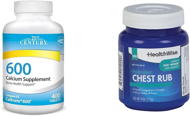 21st Century Calcium 600mg Tablets 400 Count & HealthWise Medicated Chest Rub 4oz Cough Suppressant