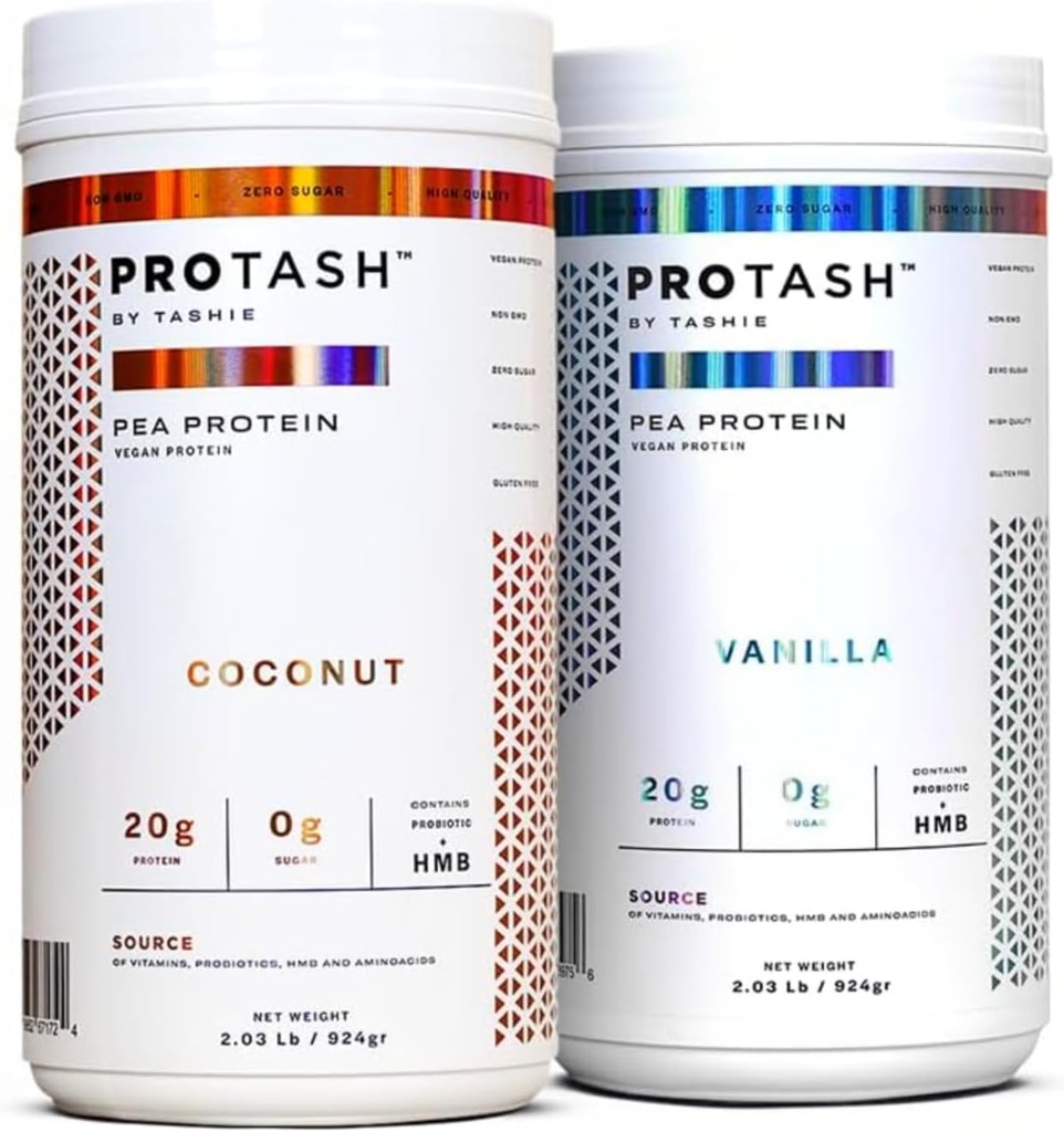 Pakendis 2 | Veganvalgu pulber TASHIE poolt, 20 g Peavalku meestele ja naistele, Non GMO, Zero Sugar, Sisaldab Probiootikumi & HMB (Vanilla & Coconut)