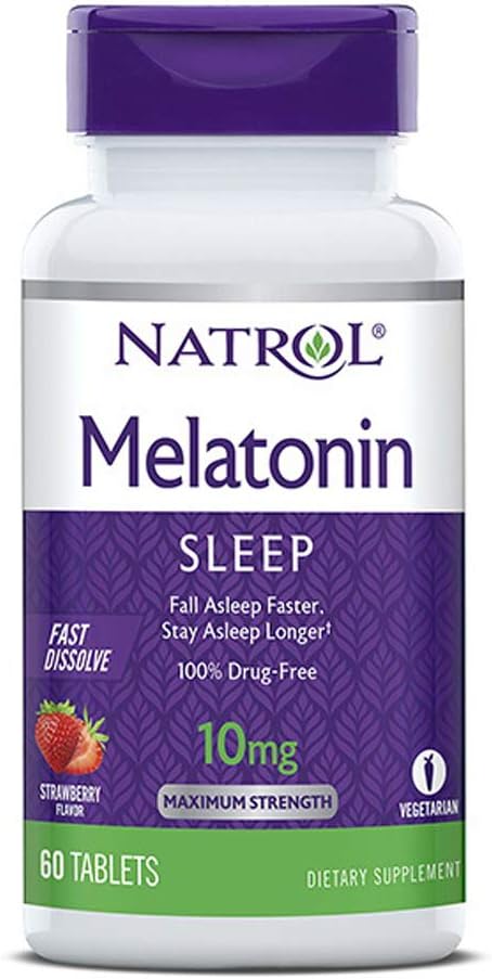 Natrol Melatoniin Sleep Maksimaalne tugevus kiire lahustada Maasikas maitse 10 mg 60 tabletti (pakk 2)