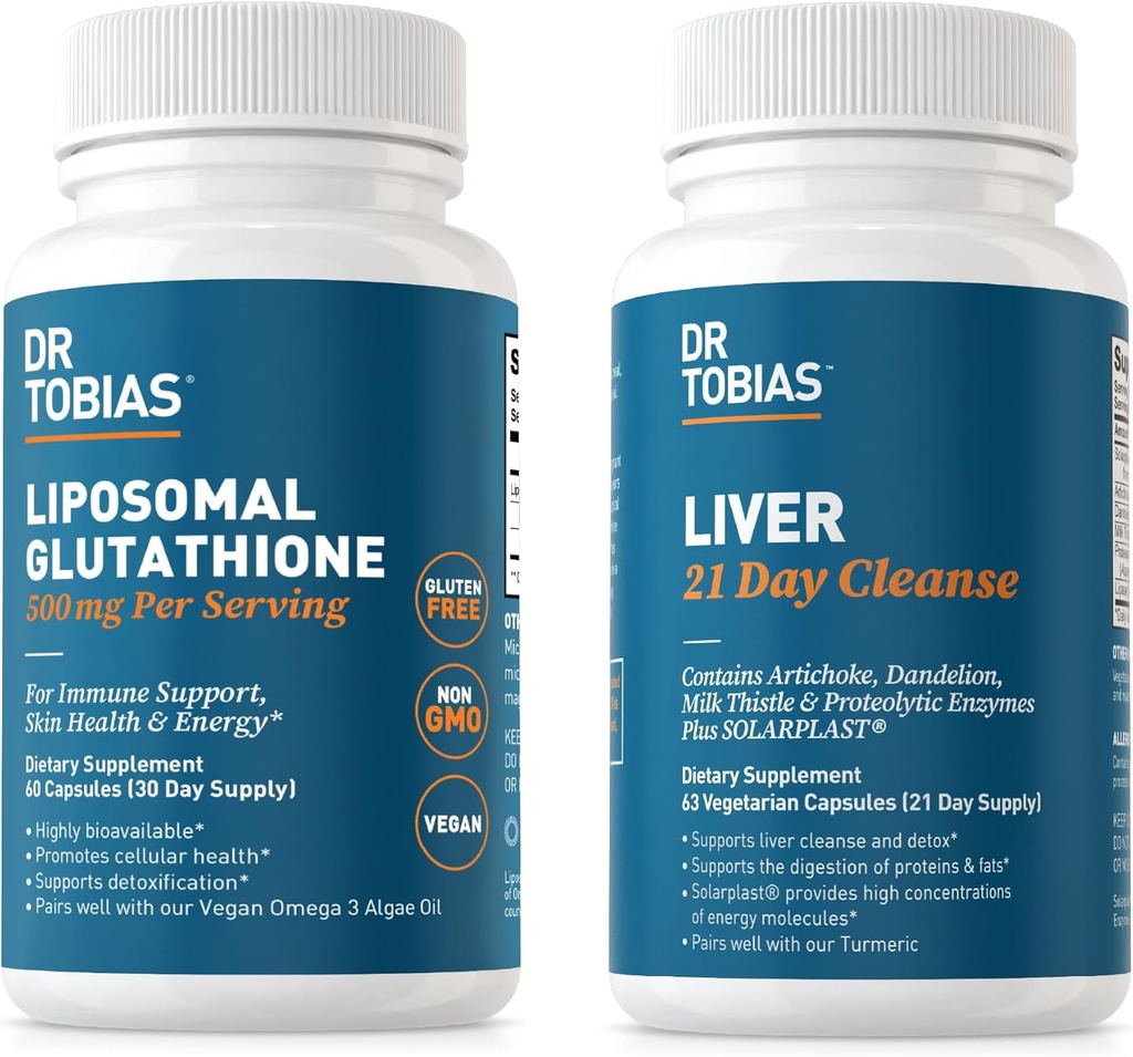 Dr Tobias Maksa 21-päevane puhastamine ja liposomaalne glutatioon - toetab maksa detoksi, immuunsüsteemi funktsiooni ja energia taset - vegan, mitte-GMO