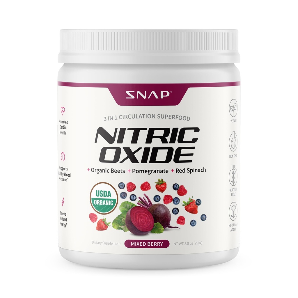 Snap Supplements Orgaaniline peedi juur lämmastikoksiidi pulber - toetab energiat ja tervislikku ringlust, 8,8 oz (30 serveerimist, 1 kuu tarnimist), segatud marja