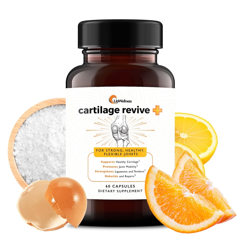 UpWellnessi kõhre elavdamine + II tüüpi kollageeniga meeste ja naiste ühine tugilisa liigeste jaoks - D-glükosamiini sulfaat, MSM, D3-vitamiin, C-vitamiin ja rohkem - 60 kapslit