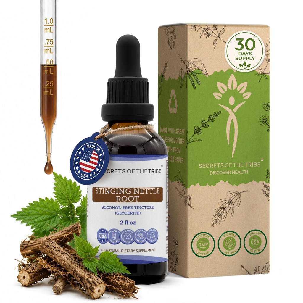 Saladused Tribe Stinging Nettle Alkoholivaba Vedelik Ekstrakt, Stinginging Nettle (Urtica Dioica) Kuivatatud Juur (2 FL OZ)