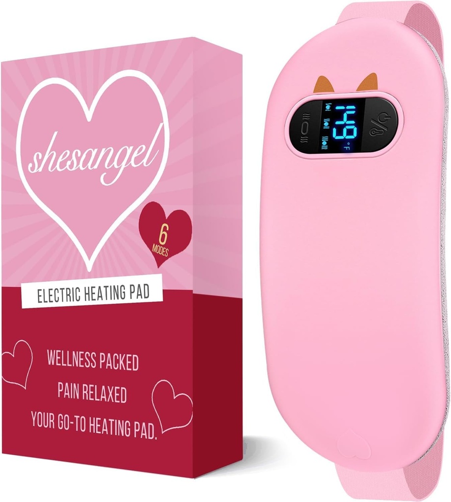Kaasaskantav küttepadi perioodi krampide jaoks: juhtmeta menstruaalkütte padi 6 soojustaseme ja 6 massaažirežiimiga, 3s kiire kütte kingitus naistele ja tüdrukutele (Pink)
