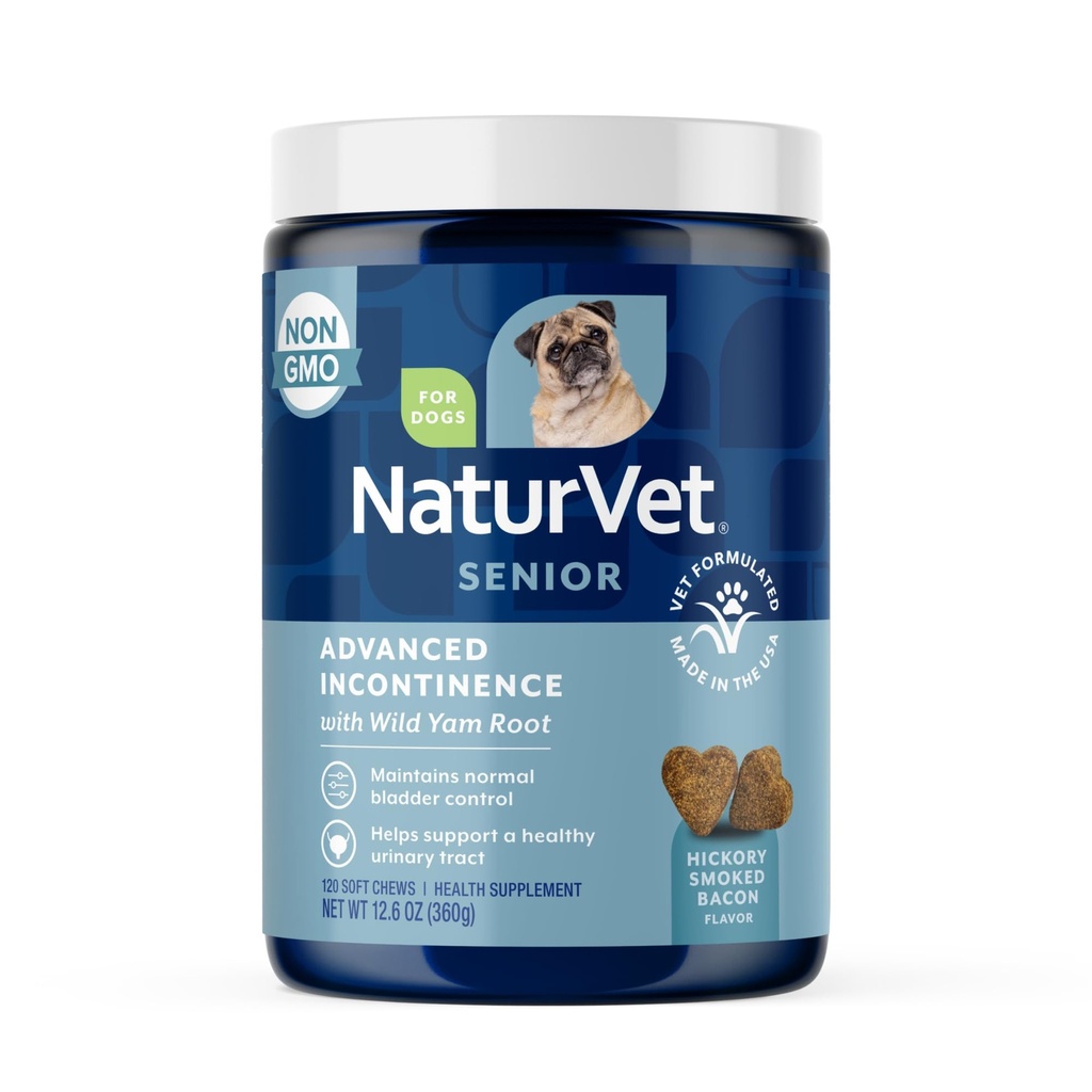 NaturVet Senior Advanced Inkontinence Dog Supplement - Aitab toetada koera põiekontrolli, normaalset urineerimist - Sisaldab botaanika sünergistlikku segu - 120 Ct. Pehmed närid