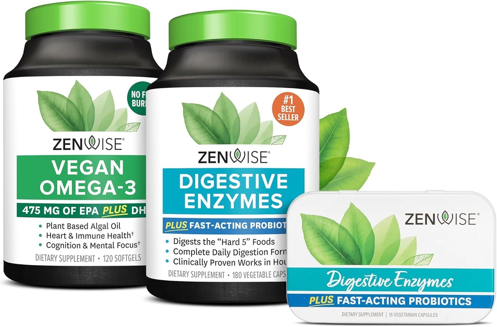 Zenwise Health Digestive Ensüümid Vegan Omega ja tasuta reisi Tin