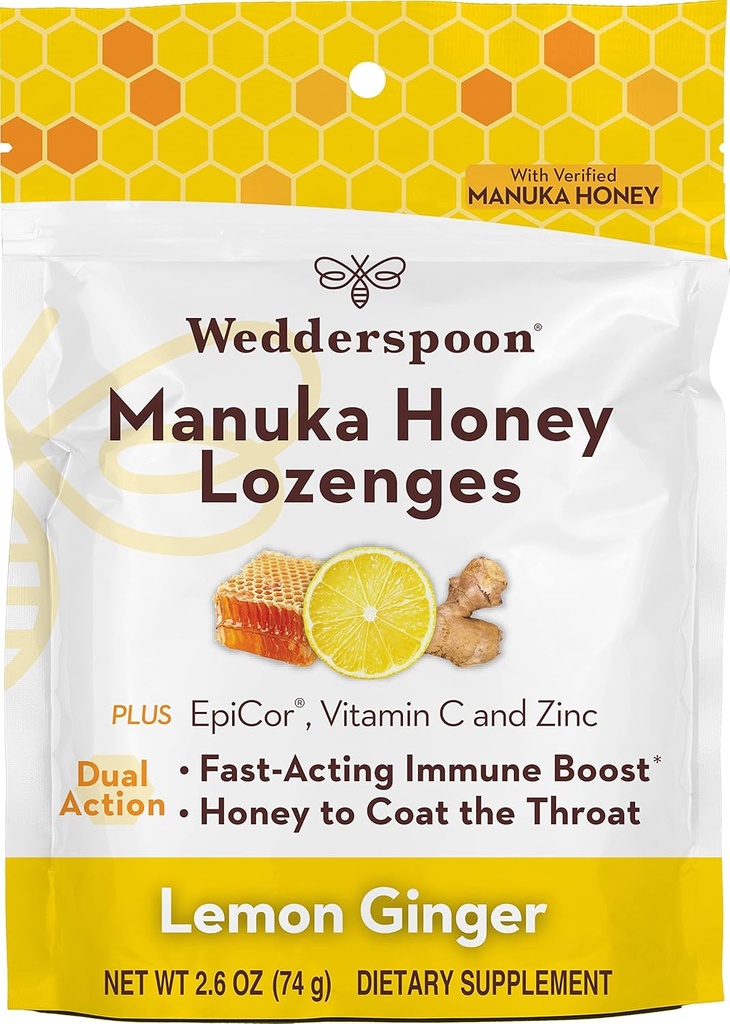 Wedderspoon Manuka Honey Immunity Lozenges, Sidrun Ingver, 2, 6 Oz (pakk 1), Tõeline Uus-Meremaa Honey, Suurendage immuunsust kahe tunni jooksul