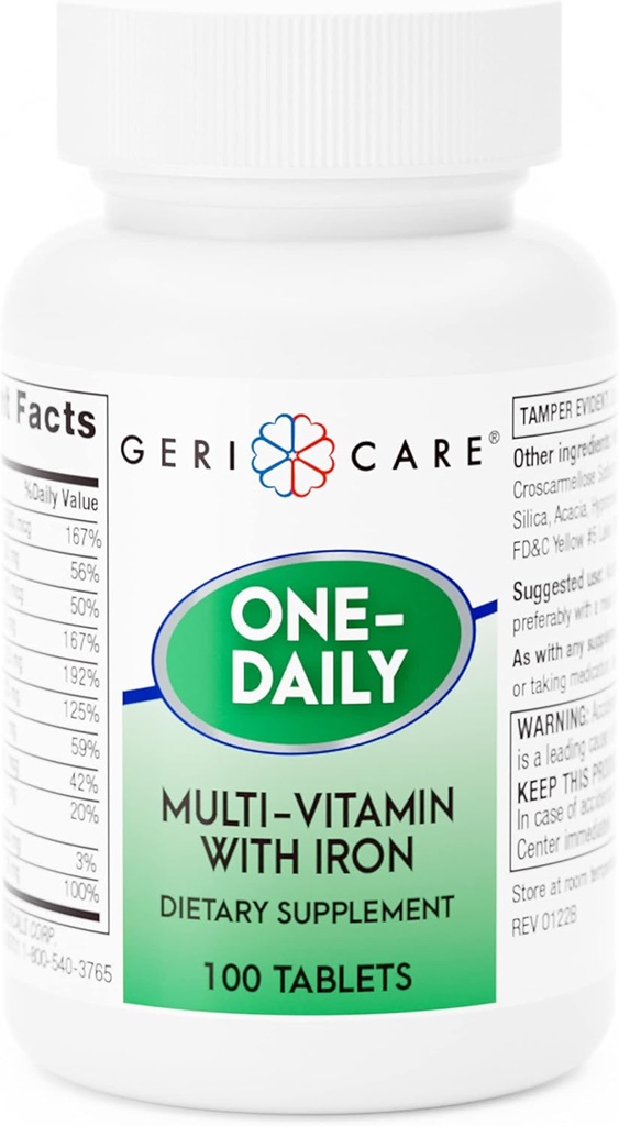 GeriCare One-Daily Multi-Vitamin with Iron Tablets,100 Count (Pack of 1)