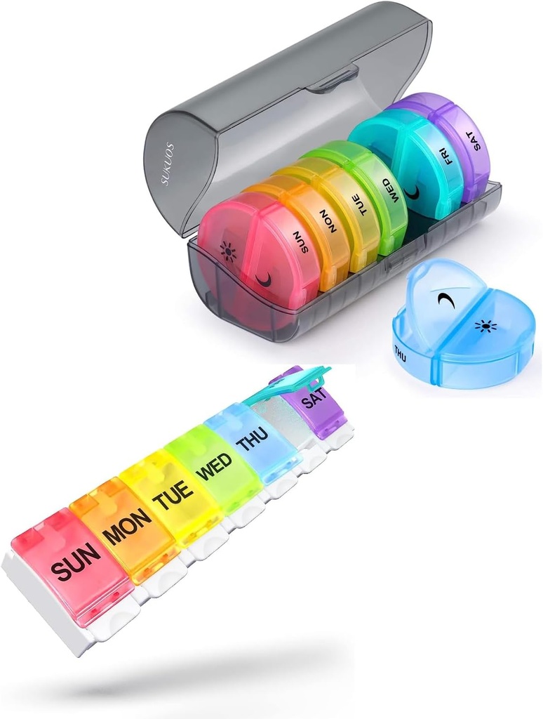 2 Pack Weekly Pill Korraldaja, Sukuos Daily Pill Box 7 päeva pillid juhtudel vitamiine, kalaõli või toidulisandeid, BPA tasuta