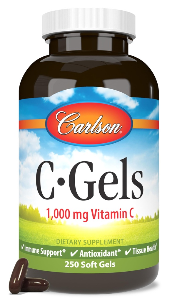 Carlson - C-Gels, 1000mg, C-vitamiini softgels, Immune Support & Heart Health, C-vitamiini softgels, antioksüdant, C-vitamiini täiendus, 250 Softgels