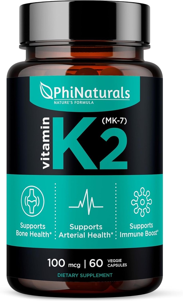 FiNaturals Vitamiin K2 Mk7 100 mcg Vegan 60 Kapslid Luu tervis Südame südame-veresoonkonna arterid - VIT k-2 MK-7 100mcg Natto täiendus
