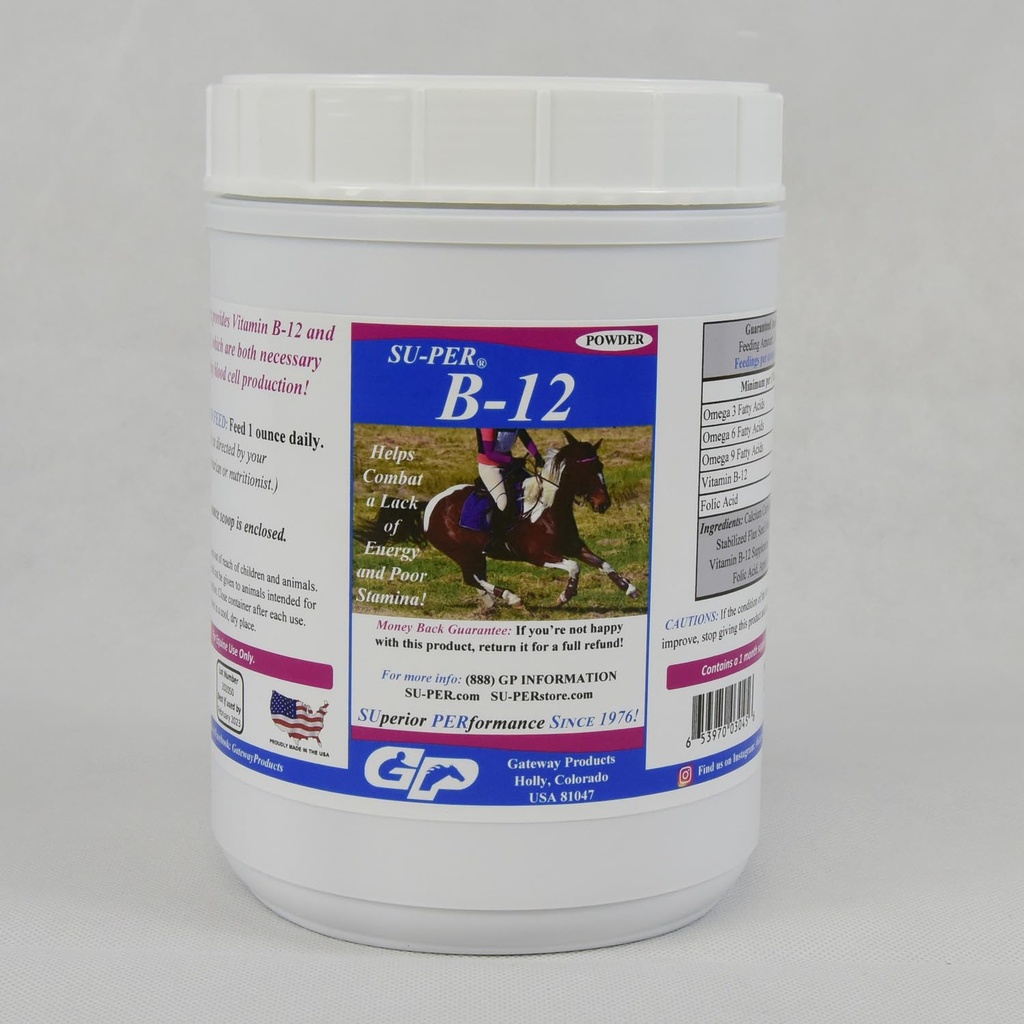 SU-PER B12 hobustele - Hobuste vitamiinid B-12 ja B-9 foolhappe tugipulber - energiahobuse lisand - 2,5 naela, (2 pakendit)
