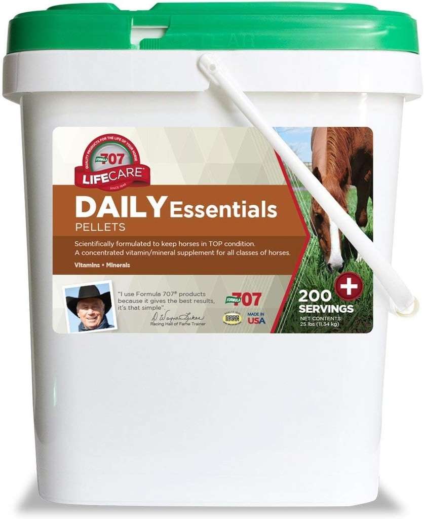 Vormel 707 Daily Essentials Hobuste täiendus, 25lb Bucket - täielikud vitamiinid ja mineraalid hobuste tervise ja seisundi parandamiseks