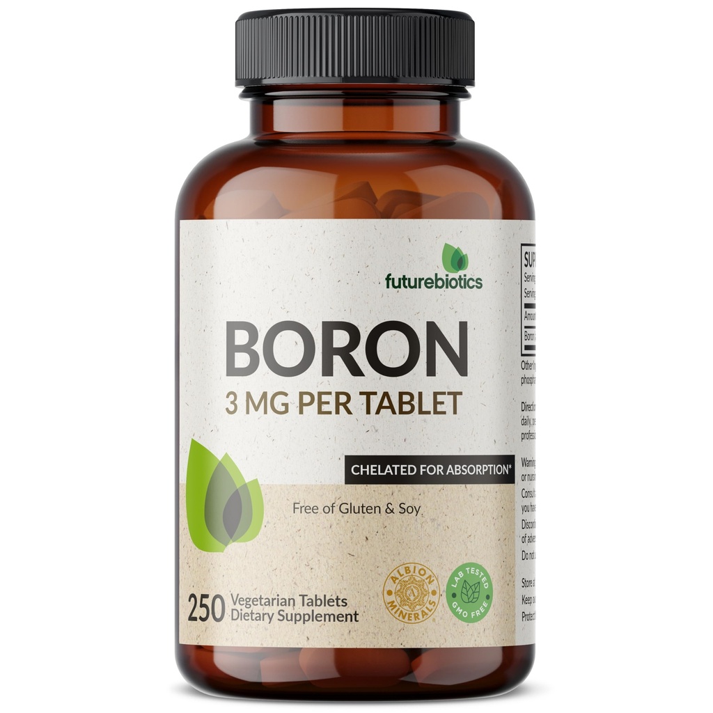 Futuuribiootikumid Boor 3mg, Taimetoitlane, Mitte-GMO, Kelaaditud imendumiseks, 250 tabletti