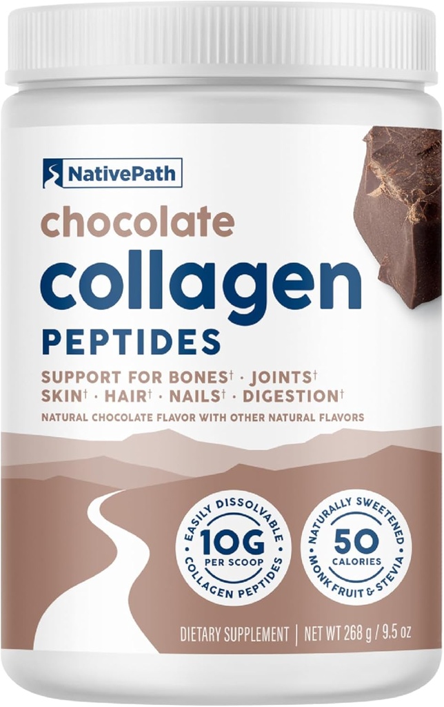 NativePath Collagen Peptides - Hydrolyzed Type 1 & 3 Collagen. Keto & Paleo Grass-Fed Protein Powder for Hair, Skin, Nails, Bones, Joints, Digestion and More - No Gluten or Dairy (Chocolate, 268g)