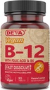 DEVA Vegan Vitamiin B12 Kiiresti lahustuv täiendus - Kord päevas kompleks 1000 Mcg Metüülkobalamiin B12, foolhape, B6 - Sidrunimaitse - 90 lahustuvat tabletti,