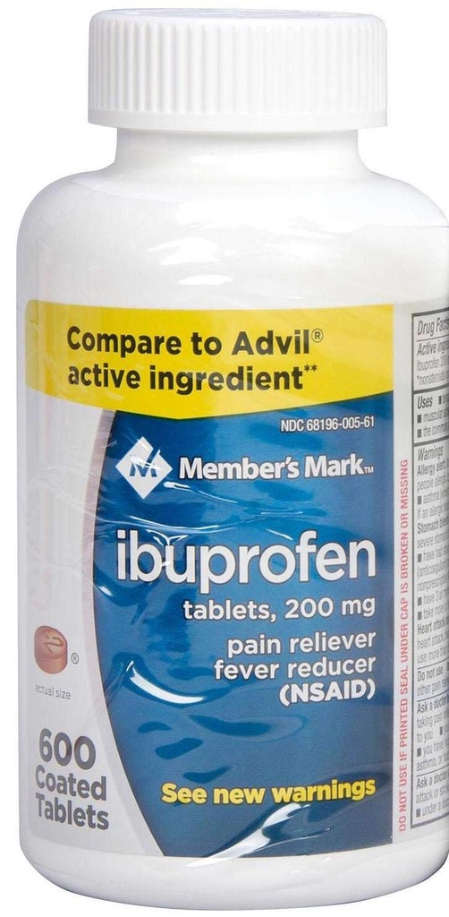 Liikmed Mark Ibuprofeen kaetud tabletid 200 mg valu leevendav palavik vähendaja, 1 pudel, 600 tabletti