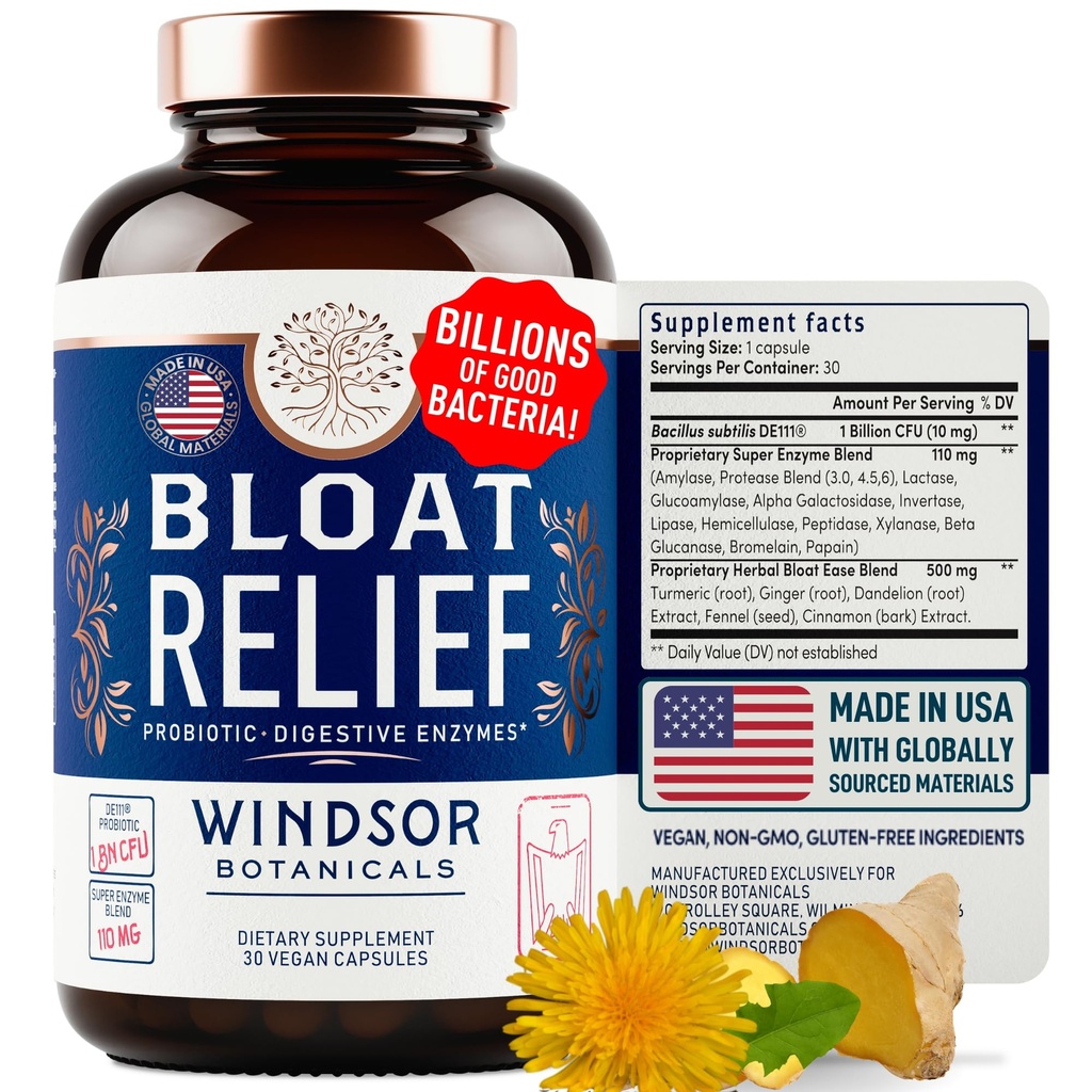 Bloat Relief Probiootikumid ja seedeensüümid - Bloating Kurkum, fentanüül, Bromelain IBS Lisa - Detox Debloat Kapslid Gaas - Bloating Relief naistele ja meestele - 30 Soolestiku tervise pillid