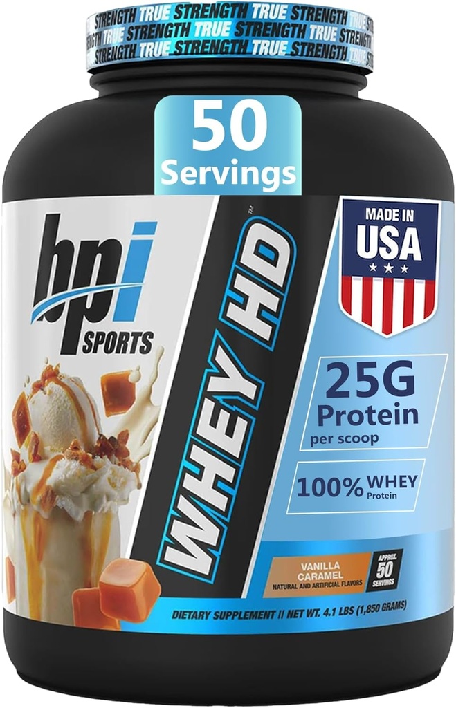 BPI Sports Whey HD Ultra Premium Protein Pulber Isolaat | Treeningvadakuvalgu pulber meestele ja naistele lihaste kasvatamiseks | Piimavalgu kontsentraadid | Šokolaadiküpsis/ Vanilla karamell, 4,07 naela