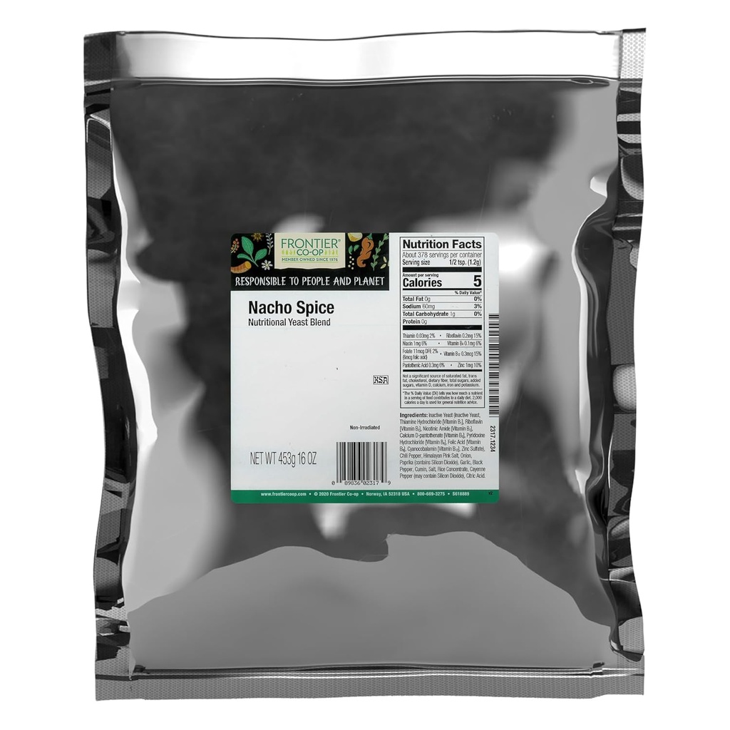 Frontier Co-op Nacho Spice Nutritional Yeast Blend, 1lb Bulk Bag - Bold Umami juustumaitse Popcornile, Fondue, Pasta, Chips, Supid