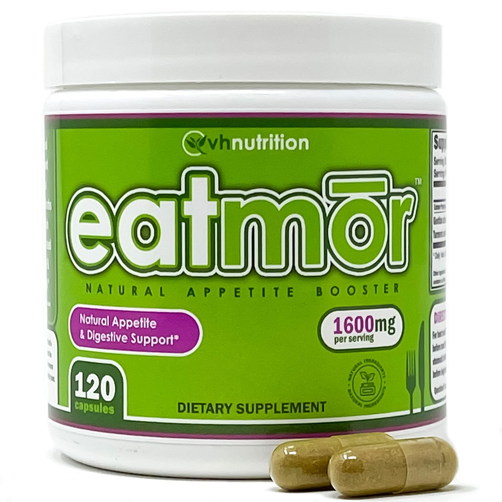 VH Nutrition Eatmor | Isuvõimendaja | Kaalutõusu pillid * naistele ja meestele | mõeldud naistele, kellel on gentiaan, ingver, Alfalfa | 120 kergesti neelatavad kapslid