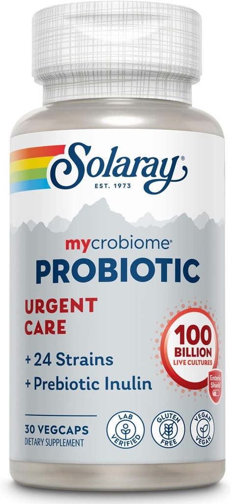 SOLARAY Mycrobiome Probiootiline Kiireloomuline hooldus | Formuleeritud toetama tervislikku seedimist, immuunsüsteemi funktsiooni ja rohkem | 100 miljardit CFU | 30 VegCaps