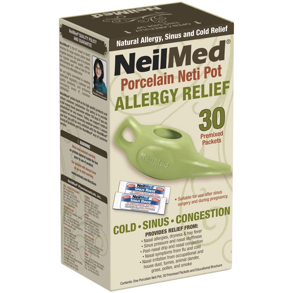 NeilMed Classic Portselani Neti Pot Green 30 eelsegatud pakendiga