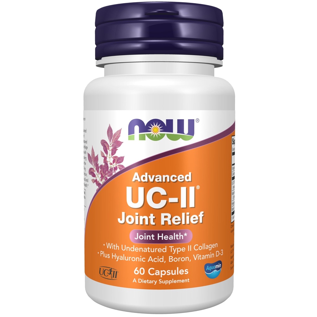 NOW Supplements, UC-II Advanced Joint Relief koos denatureerimata tüüp II kollageeni, pluss hüaluroonhape, boor, vitamiin D-3, 60 Veg kapslid