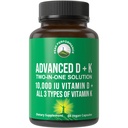 Täiustatud D-vitamiini tippväärtus 10000 RÜ kõigi 3 tüüpi K-vitamiiniga - 10 000 D3-vitamiini ja K2-vitamiini, K1-, MK-7 (MK7), MK4-kapslite täiendus - 60 väikest ja lihtsat neelamist pillid