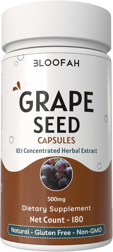 Viinamarjaseemnekapslid 500mg | Vitis vinifera Kontsentreeritud 10: 1 Ekstraktsioonipulber | Looduslik taimne lisand, mitte-GMO, gluteenivaba valem (180 loend (pakk 1)